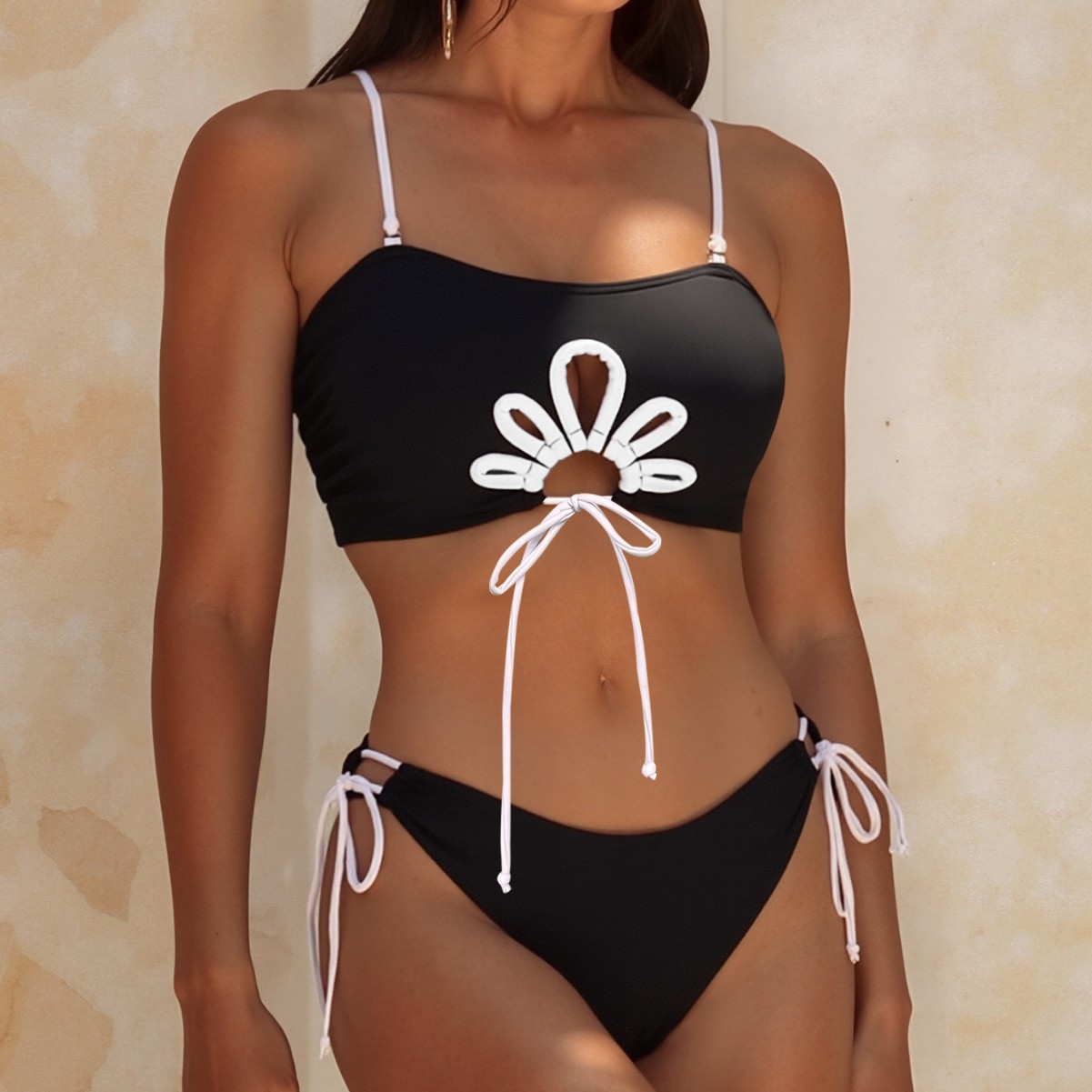 Colorblock Bikini Women Removable Straps Non Padded 2PC Swimsuit
