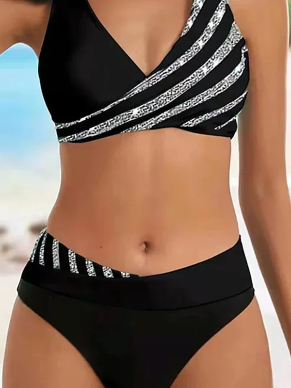 Womens Rhinestone Two Piece Padded Polyester Bikini