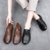 Womens Soft Leather Vintage Loafers Flats Wide Spring Fall Casual Lace-Up