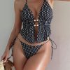 Retro Polka Dot Sexy Two Piece Long Top Tie Side Padded Swimsuit