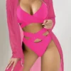 Women's Sheer Mesh Cover Up Bikini Set Sexy Quick Dry High Elastic Long Sleeve