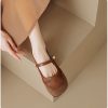Womens Vintage Closed Toe Mules Flat Slip-On Summer Microfiber Rubber Shoes