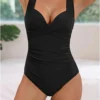 Womens Cross Open Back Solid Tummy Control One Piece Swimsuit Removable Pads