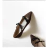 Womens Faux Suede Pointed Toe Bow Buckle Mary Jane Flats Polka Dot Low Heel Shoes