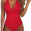 Womens Color Block One Piece Swimsuit Crisscross Padded QuickDry HighElastic