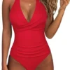Womens Color Block One Piece Swimsuit Crisscross Padded QuickDry HighElastic