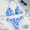 Print Tie Strap Bikini Womens Vacation Swimwear