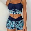 Women's Plus Size Two Piece High Waisted Boyleg Tie Front Printed Color Block Padded Swimsuit