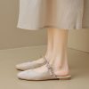 Womens Square Toe Satin Flat Mules Ankle Strap Summer Slip On Shoes