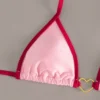 Color Block Heart Bikini Two Piece Tie Strap Open Back Cute Padded