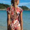 Women's Floral Ruffle Modest One Piece Swimsuit Padded Beach