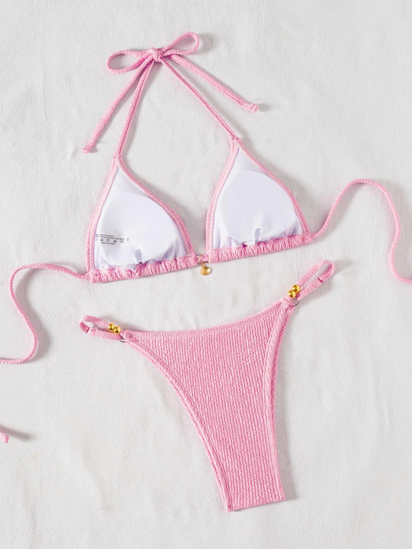 Womens Solid Strappy Ruched Sexy Two Piece Bikini Swimwear Padded