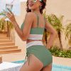 Womens High Waist Deep V Backless Bikini Solid Padded Quick Dry Stretchy