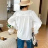 French Riviera Broderie Anglaise Pure Cotton Long Sleeve Blouse