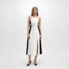 Elegant Colorblock Halter Midi Slip Dress Backless Split Slim Commuter Skin-Friendly Cooling