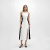 Elegant Colorblock Halter Midi Slip Dress Backless Split Slim Commuter Skin-Friendly Cooling