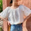 French Riviera Broderie Anglaise Cotton Bardot Blouse
