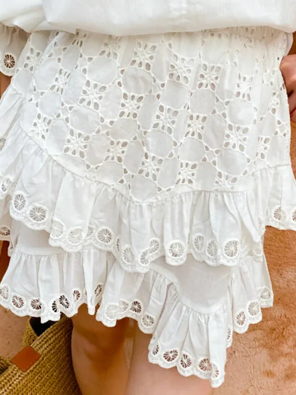 French Embroidered Cotton Skort Women Elegant Literary Retro