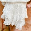 French White Cotton Blouse Long Sleeve V Neck Embroidery Lace Ruffle