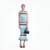 Elegant Sleeveless Round Neck Wavy Stripe Midi Knit Fishtail Dress Skin-Friendly Cooling