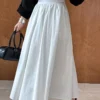 French Casual Stretch Blended Fabric Pleated Midi Skirt