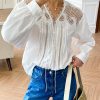 French Riviera White Cotton Broderie Anglaise Long Sleeve Blouse