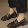 Women's Square Toe Block Heel Sheepskin Loafers