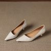 Women's French Sheepskin Pointed Toe Stiletto Heel Pumps Classic Dress Shoes