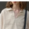 Minimalist Breathable Pure Linen V Neck Short Sleeve Shirt