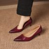 Women's Pointed Toe Kitten Heel Genuine Leather Slip On Pumps Daily Shoes