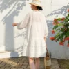 French Riviera Breathable Pure Cotton Broderie Anglaise Mini Shirt Dress