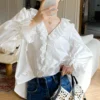 French Riviera Broderie Anglaise Pure Cotton Long Sleeve Blouse