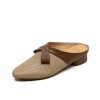 Women's Rounded Toe Sheepskin Colorblock Mules Block Heel Perforated Sandal