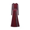 Women Red Shine Striped Vneck Long Sleeve High Waist A Line Maxi Dress Skin-Friendly Cooling