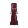 Women Red Shine Striped Vneck Long Sleeve High Waist A Line Maxi Dress Skin-Friendly Cooling