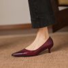 Women's Pointed Toe Kitten Heel Genuine Leather Slip On Pumps Daily Shoes