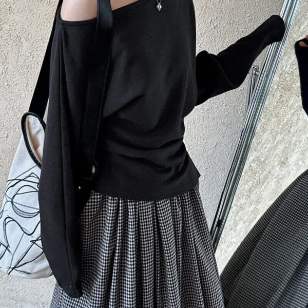 Minimalist Cotton Crinkled One Shoulder Waist Fitted Sweatshirt