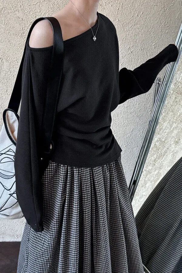 Minimalist Cotton Crinkled One Shoulder Waist Fitted Sweatshirt