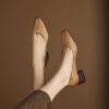Women's Leather Block Heel Square Toe SlipOn Vintage Pumps Classic Dress Shoes