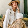 Boho White Breathable Cotton Broderie Anglaise Puff Sleeve Blouse