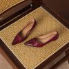 Women's Pointed Toe Kitten Heel Genuine Leather Slip On Pumps Daily Shoes
