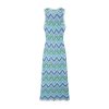 Skin-Friendly Cooling Elegant Sleeveless Round Neck Chevron Stripe Midi Knit Dress High Waisted Office