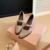 Women's Round Toe Thick Heel Medium Heel Sheepskin Mary Jane Dress Shoes