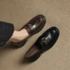Women's Square Toe Block Heel Sheepskin Loafers