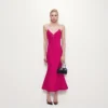 Skin-Friendly Cooling Womens Elegant Pearl Beaded V Neck Sleeveless Midi Knit Fishtail Dress