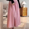 French Casual Stretch Blended Fabric Pleated Midi Skirt