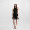 Skin-Friendly Cooling Womens Elegant Sleeveless Rhinestone Stud Black A Line Midi Knit Dress