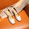 Women's TopGrain Cowhide Mary Jane Square Toe Thick Heel Casual Shoes