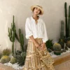 Boho White Breathable Cotton Broderie Anglaise Puff Sleeve Blouse