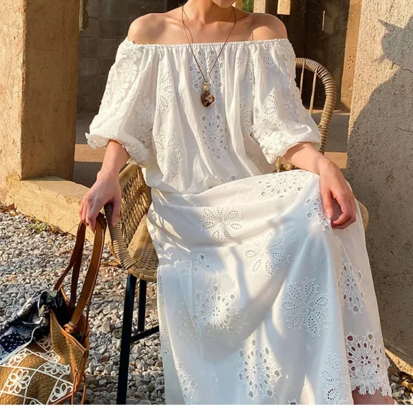 French Riviera Breathable Cotton Broderie Anglaise Maxi Skirt